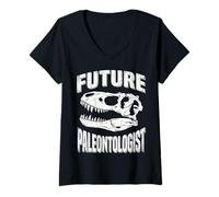 Donna Vintage Future Paleontologo T Rex Teschio Preistorico Maglietta con Collo a V
