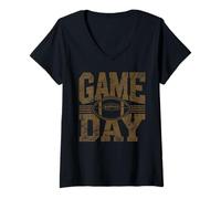 Donna Vintage Game Day Calcio Divertente Touchdown Stagione Maglietta con Collo a V