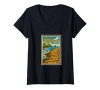 Donna Vintage Giant's Causeway Antrim Irlanda del Nord Grafica artistica Maglietta con Collo a V