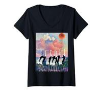 Donna Vintage Giapponese Gru Art Moda Giapponese per Le Donne Maglietta con Collo a V