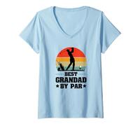 Donna Vintage Giocatore di Golf Silhouette Retro Tramonto Golf Design Maglietta con Collo a V