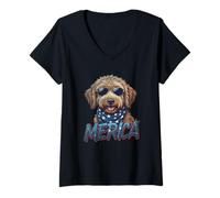 Donna Vintage Goldendoodle 4 luglio Merica Maglietta con Collo a V