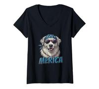 Donna Vintage Grandi Pirenei 4 luglio Merica Maglietta con Collo a V