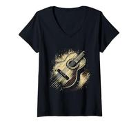 Donna Vintage Guitar Country Music Guitar Musician Guitarist Retro Maglietta con Collo a V