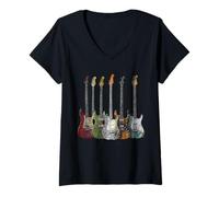 Donna Vintage Guitar Player Country Music Band Guitarist Musician Maglietta con Collo a V