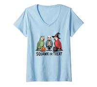 Donna Vintage Halloween pappagalli Squawk o Scherzetto spettrale Maglietta con Collo a V