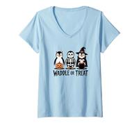 Donna Vintage Halloween Penguin Trick o Waddle Spooky Maglietta con Collo a V