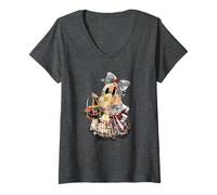 Donna Vintage Halloween Spettrale Patchwork Lady Ghost Maglietta con Collo a V