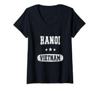 Donna Vintage Hanoi Vietnam Maglietta con Collo a V