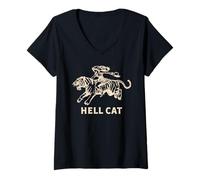 Donna Vintage Hell Cat Art Retro Tigre Grafica Estetica Maglietta con Collo a V