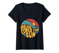 Donna Vintage Here Comes the Sun Classic Maglietta con Collo a V