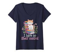 Donna Vintage I Have No Shelf Control Cat Book Club Bibliotecario Maglietta con Collo a V