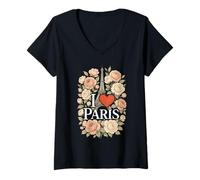 Donna Vintage I Love Paris Torre Eiffel Souvenir di Viaggio Francese Maglietta con Collo a V
