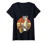 Donna Vintage Iena Suonare Sassofono Jazz Sax Musicista Saxofonis Maglietta con Collo a V