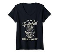Donna Vintage I'll Be in The Backyard Charcoal Grill Master Maglietta con Collo a V