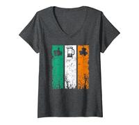Donna Vintage Ireland Flag Beer Love Irish Drinking Funny Patricks Maglietta con Collo a V, Grigio Scuro, M