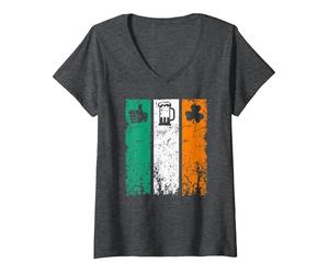 Donna Vintage Ireland Flag Beer Love Irish Drinking Funny Patricks Maglietta con Collo a V, Grigio Scuro, L
