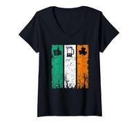 Donna Vintage Ireland Flag Beer Love Irish Drinking Funny Patricks Maglietta con Collo a V, Nero, S