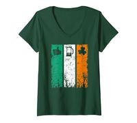 Donna Vintage Ireland Flag Beer Love Irish Drinking Funny Patricks Maglietta con Collo a V, Verde Foresta, XXL