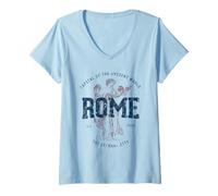 Donna Vintage Italia Roma Retro Maglietta con Collo a V