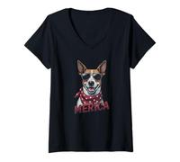 Donna Vintage Jack Russell Terrier 4 luglio Merica Maglietta con Collo a V