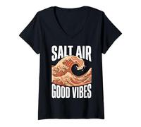 Donna Vintage Japanese Style Crashing Surf Wave Art Maglietta con Collo a V
