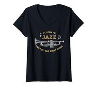 Donna Vintage Jazz Music Festival Amante Fan Jazzman Tromba Suonatore Maglietta con Collo a V