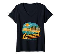 Donna Vintage Larnaca Cipro Viaggio Souvenir Landmark Gift Maglietta con Collo a V