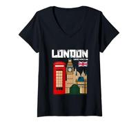Donna Vintage London T Shirt, London Graphic Tees - London Apparel Maglietta con Collo a V