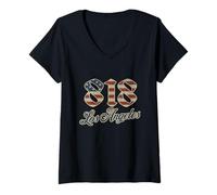 Donna Vintage Los Angeles 818 Codice Area Patriot USA Bandiera Americana Maglietta con Collo a V