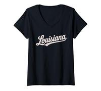 Donna Vintage Louisiana Script Retro Swoosh Design Maglietta con Collo a V