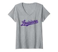Donna Vintage Louisiana Script Retro Swoosh Design Maglietta con Collo a V