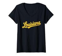 Donna Vintage Louisiana Script Retro Swoosh Design Maglietta con Collo a V