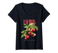 Donna Vintage Lychee Tropical Flavor Organic Fruit Arte Botanica Maglietta con Collo a V