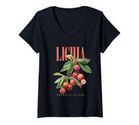 Donna Vintage Lychee Tropical Flavor Organic Fruit Arte Botanica Maglietta con Collo a V