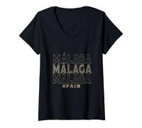 Donna Vintage Malaga Spagna Maglietta con Collo a V