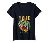 Donna Vintage Mango Tropical Flavor Organic Fruit Arte Botanica Maglietta con Collo a V