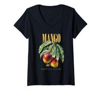 Donna Vintage Mango Tropical Flavor Organic Fruit Arte Botanica Maglietta con Collo a V