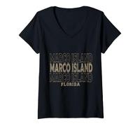 Donna Vintage Marco Island Florida Maglietta con Collo a V