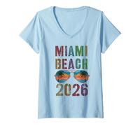 Donna Vintage Miami Beach 2026 Viaggio Spiaggia Vacay Matching Maglietta con Collo a V