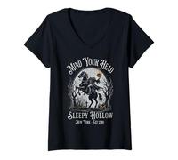 Donna Vintage Mind Your Head Sleepy Hollow Cavaliere Senza Testa Maglietta con Collo a V