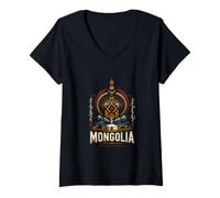 Donna Vintage Mongolia Viaggio Souvenir Landmark Gift Maglietta con Collo a V