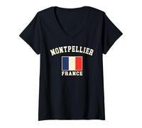 Donna Vintage Montpellier Francia bandiera francese souvenir retrò Maglietta con Collo a V