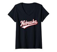 Donna Vintage Nebraska Script Retro Swoosh Men's Women's Tween Maglietta con Collo a V