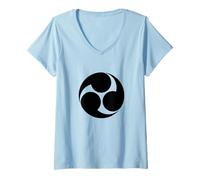 Donna Vintage Nero Kobayakawa Giappone Mon Vector Art Maglietta con Collo a V