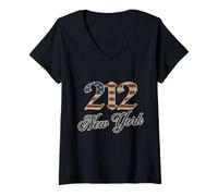 Donna Vintage New York 212 Codice Area Bandiera Americana Manhattan NYC Maglietta con Collo a V