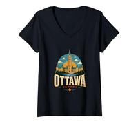 Donna Vintage Ottawa Canada Viaggio Souvenir Landmark Gift Maglietta con Collo a V