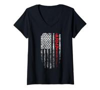 Donna Vintage Patriotic USA Flag with Army Style Word Graphic Maglietta con Collo a V