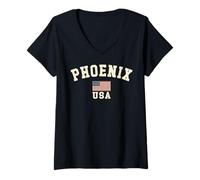 Donna Vintage Phoenix USA Bandiera Americana Arizona Souvenir Retro Maglietta con Collo a V