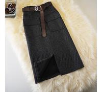 Donna Vintage Pied De Poule Midi Spacco Matita con Tasca Caldo Inverno